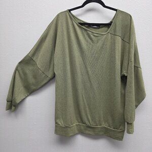 Auxo Collection Sweater Womens XL Green Boat Neck Dolman Sleeve Pullover Top
